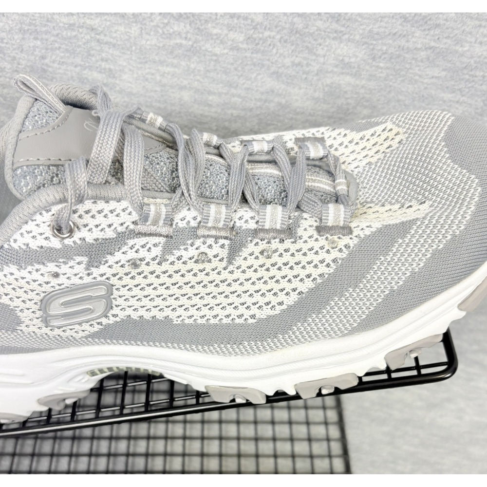 Skechers D'Lites Sneakers Womens 11 Gray White Knit Rhinestone 11955 GYW - Picture 5 of 14
